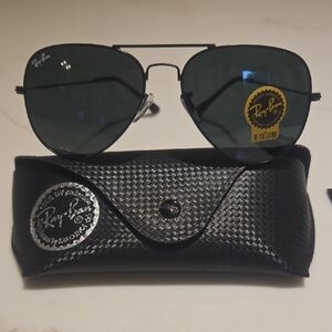 Ray-Ban Aviator Sunglasses with Dark  Lenses and Black Frame